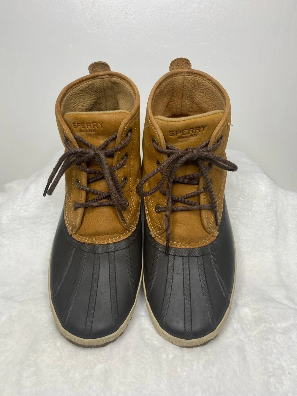 Sperry Breakwater Duck Boot Men's Two-Tone Brown and Black Lace-Up Duck Boots
